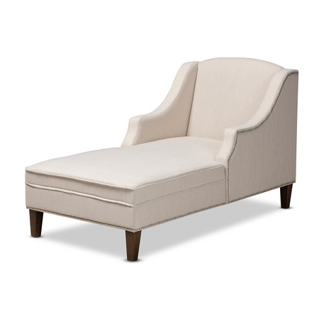 BAXTON STUDIO Leonie Beige Upholstered Wenge Brown Finished Chaise Lounge 157-9703